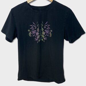 Playboy Black T-Shirt Short Sleeve Crew Neck Tee Graphic‎ Size Small Top Floral